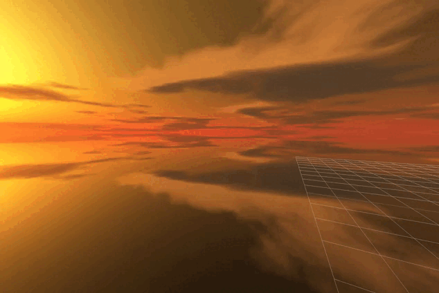 Similar to the previous scenes of Maxwell spinning, but with a beautiful sunset for a skybox.